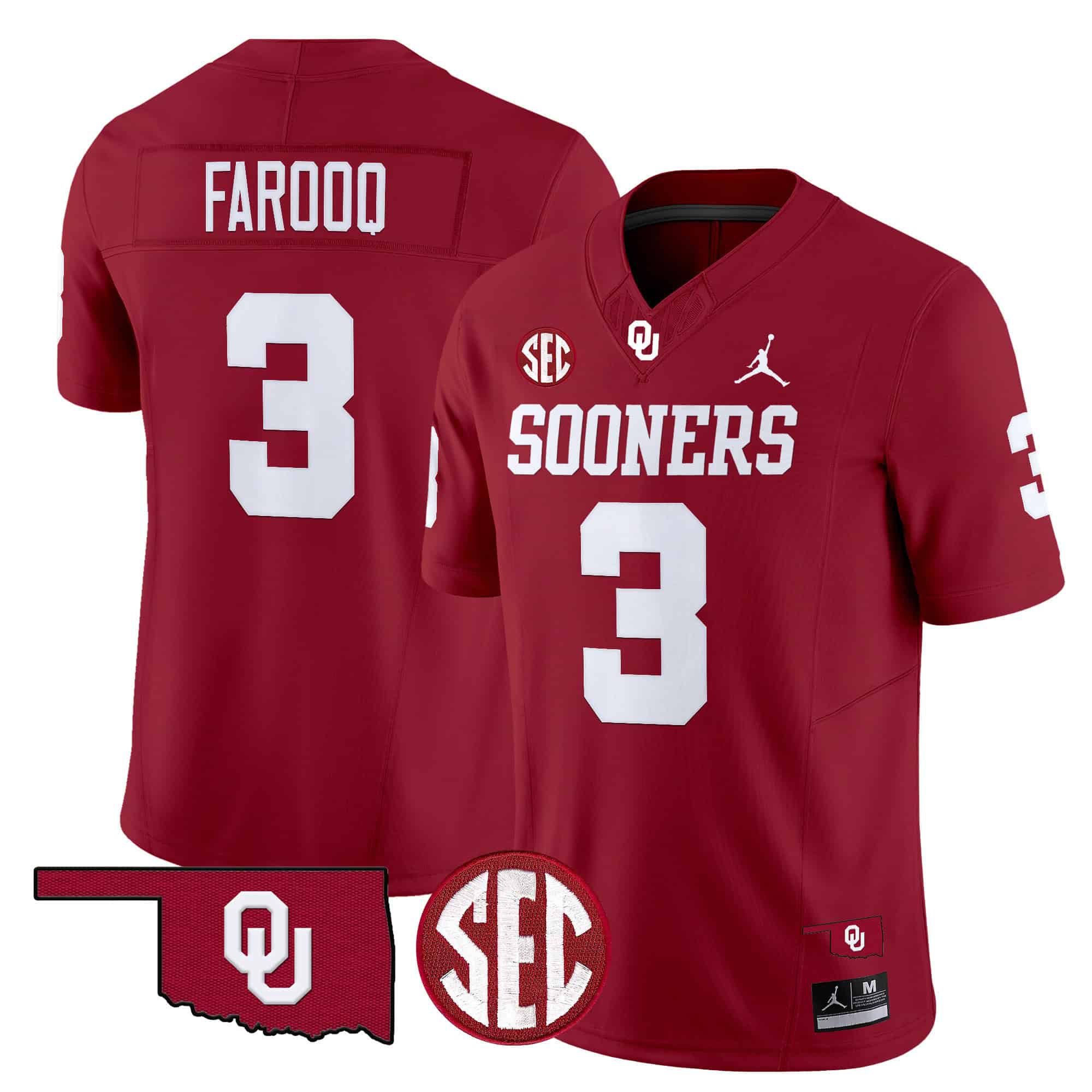 Men Oklahoma Sooners #3 Farooq Red 2024 Vapor Limited NCAA Jersey style 1->ncaa teams->NCAA Jersey